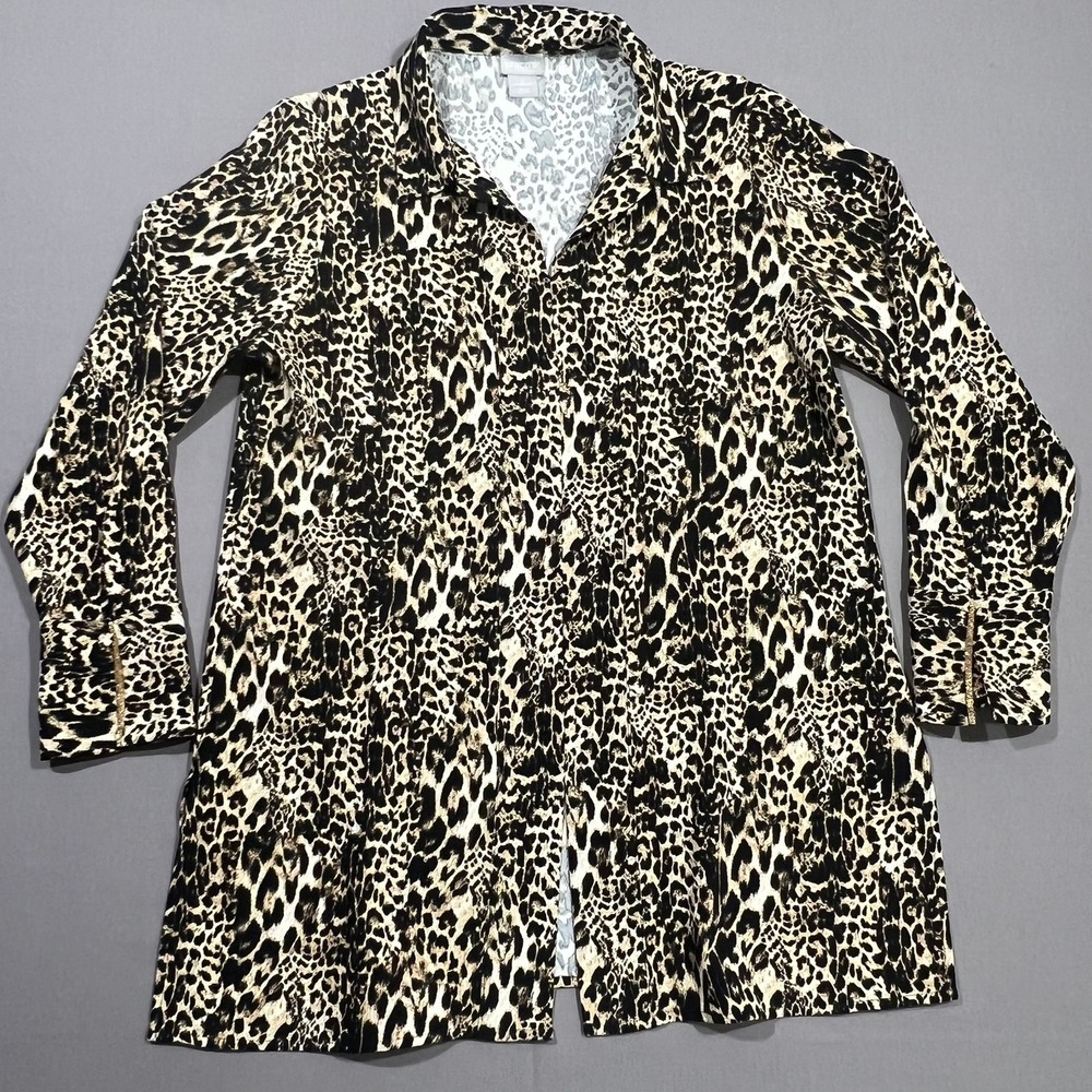 Chicos Tunic Top Blouse‎ Leopard Animal Print Split Hem Casual Women's 1 US M